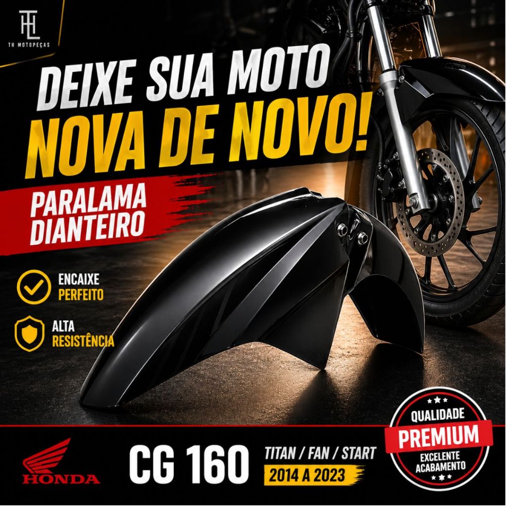 Paralama Dianteiro CG 160 Titan Fan Start 2014 a 2023 Preto