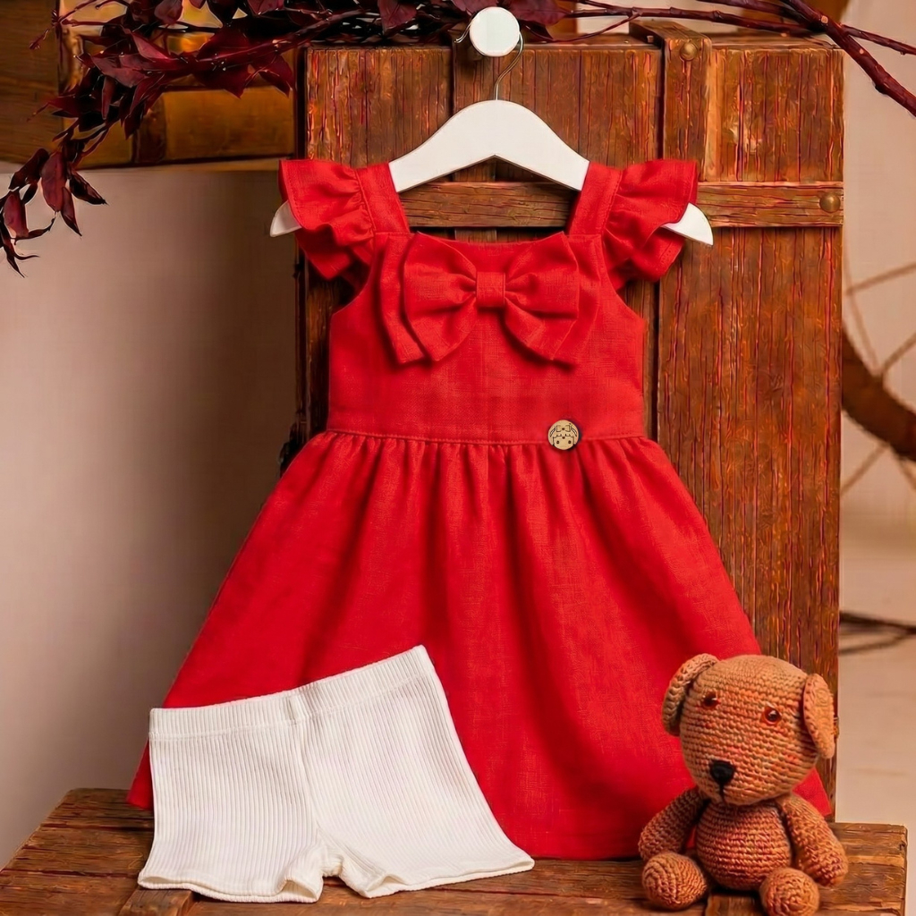 Vestido infantil menina/ de linho / atemporal / delicado e confortável vermelho, listras, verde