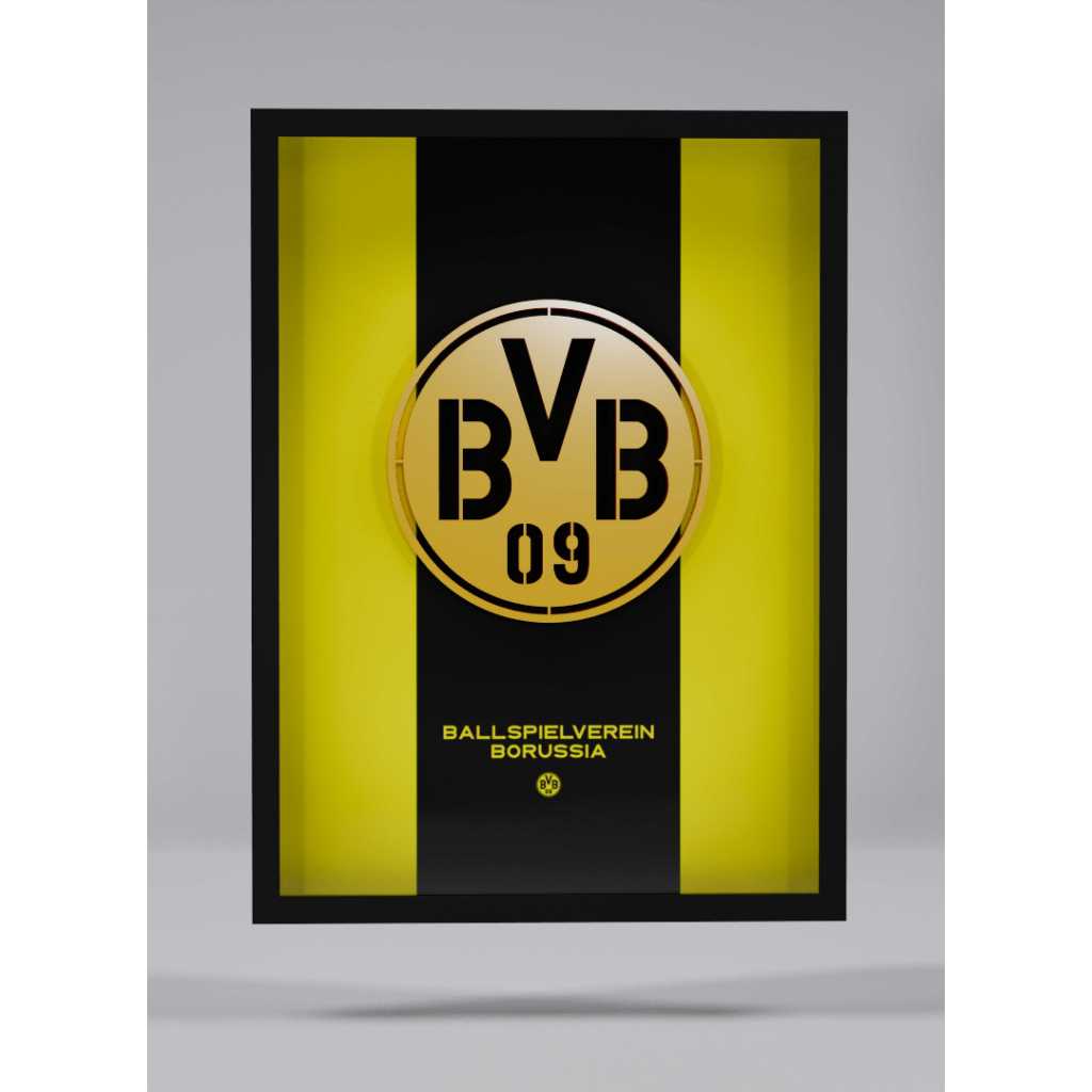 Quadro Borussia Dortmund 3D Alto Relevo Decorativo Premium Futebol Parede