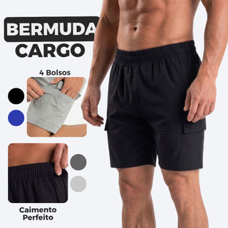 BERMUDA CARGO SHORTS TACTEL COM ELASTANO MASCULINA Streetwear 4 Bolsos
