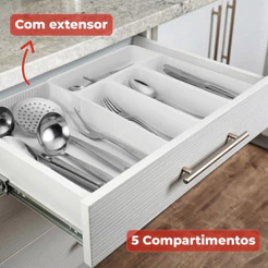 Organizador De Gaveta com Extensor Ajustável Porta Talheres Utensílios Cozinha Multiuso Arthi