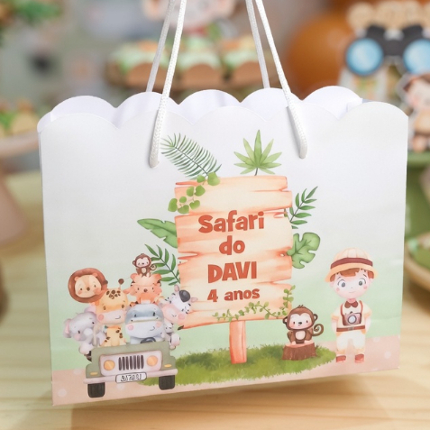 Sacolinhas Personalizadas Safari baby aquarela (G) | Lembrancinhas Festa Infantil Pegue e Monte