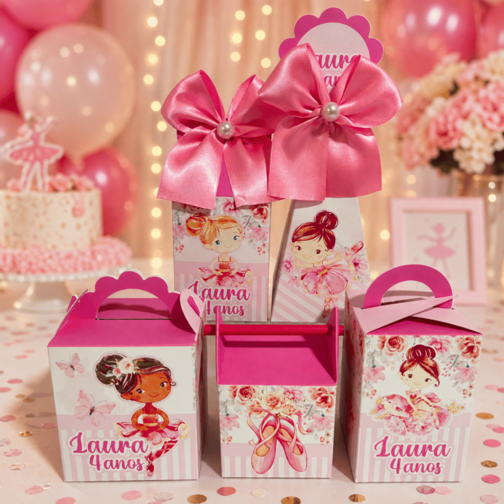 Kit Caixinhas Personalizadas Bailarinas - Lembrancinhas de Aniversário Pegue e Monte