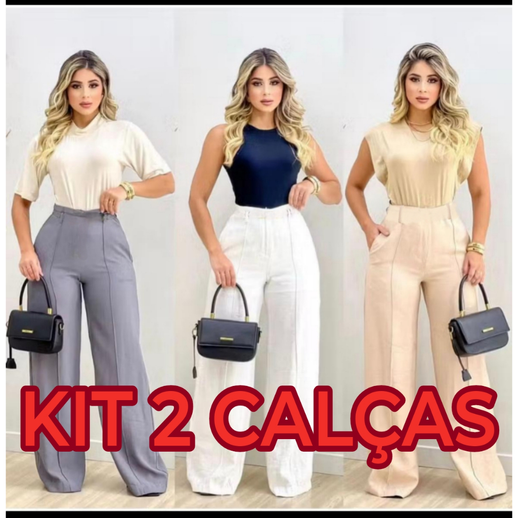 Kit 2 Calça Alfaiataria PREMIUM Com Ziper Lateral Cintura Alta Com Bolso  PROMOÇÃO do P ao GG