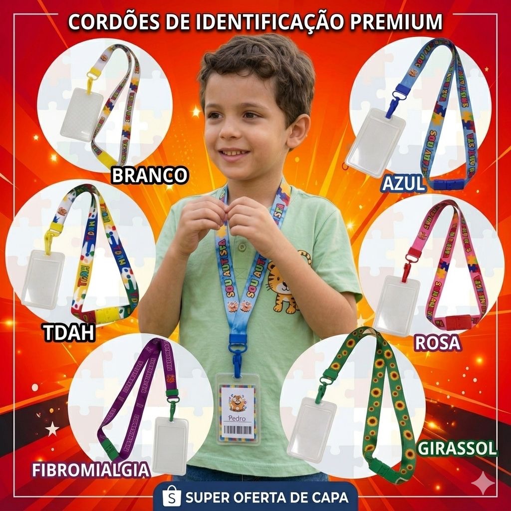 Cordão Autismo TEA PCD com Porta Crachá Resistente Mundo Autista crachá fita colar autismo