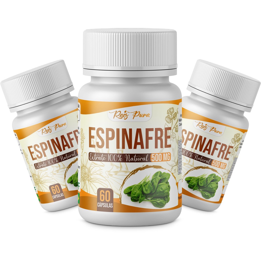 KIT 3 UNID - EXTRATO DE ESPINAFRE 100% PURO | 500 MG - 60 CÁPSULAS