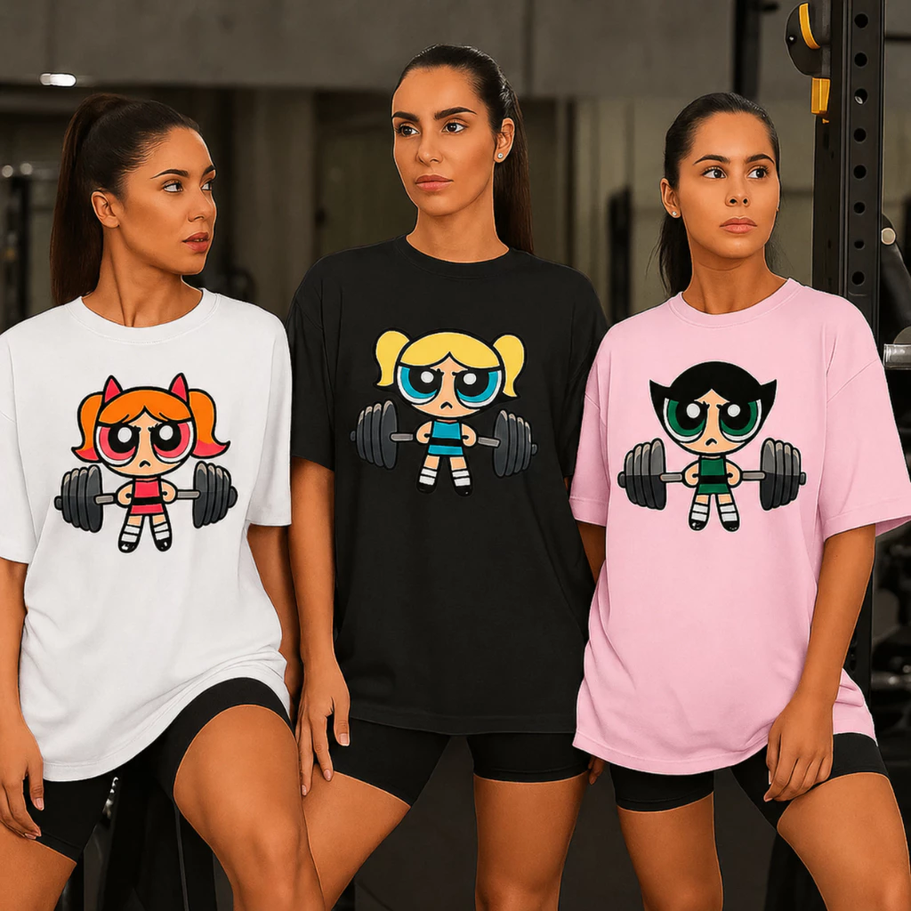 KIT 3 Camisetas Blusão Feminino Roupa de Academia Fitness Meninas Super Poderosas Camisa Treino