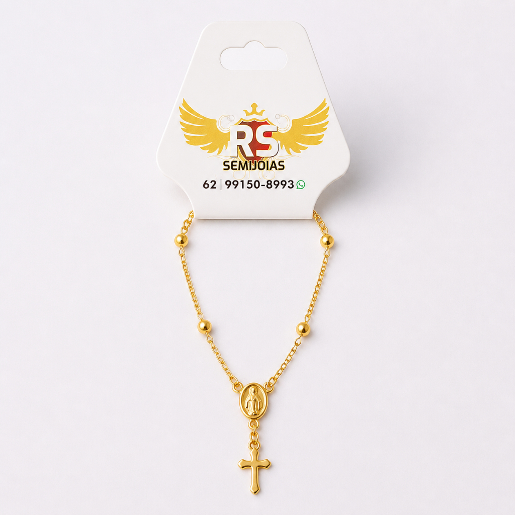 Pulseira Infantil Religiosa Nossa Senhora Delicada Feminina Semi-Joia Folheado Presente
