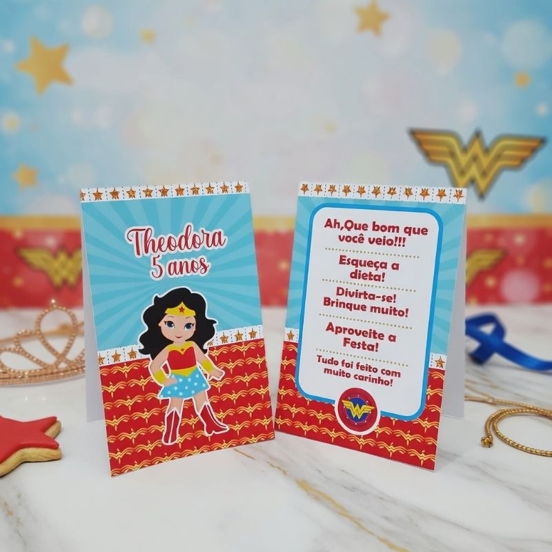 Kit Plaquinha de Mesa Mulher maravilha Cute - Personalizados- Lembrancinha de Festa- Aniversário- Decoração