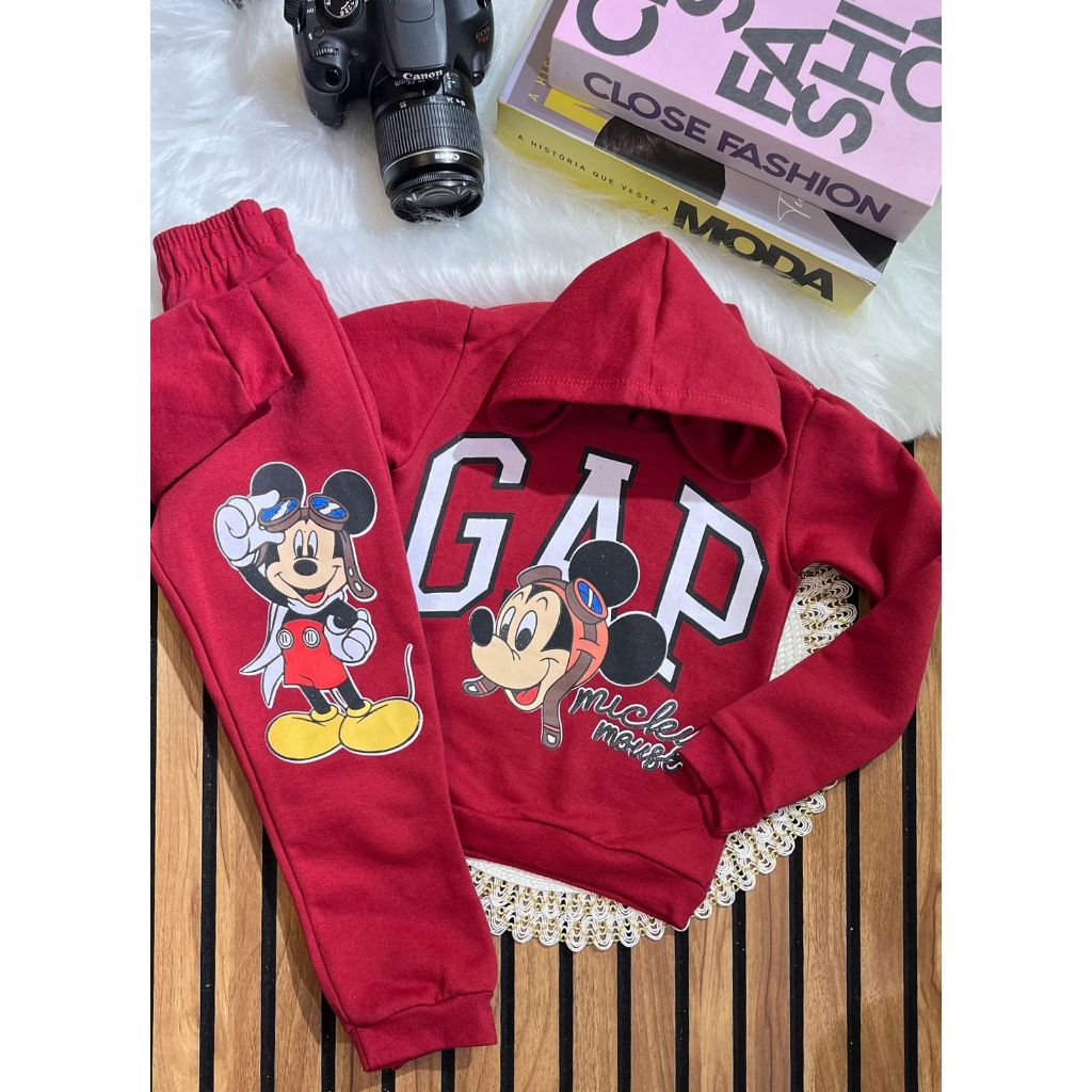 CONJUNTO GAP MICKEY INFANTIL MASCULINO MOLETOM COM CAPUZ TAM 2 AO 8