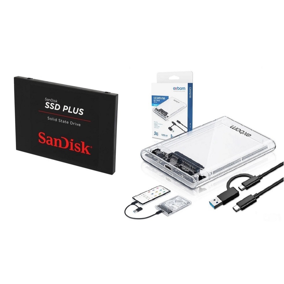 SSD EXTERNO - SSD SANDISK 1TB + CASE USB 3.1 TIPO C - SSD ORIGINAL SANDISK COM NOTA FISCAL GARANTIA
