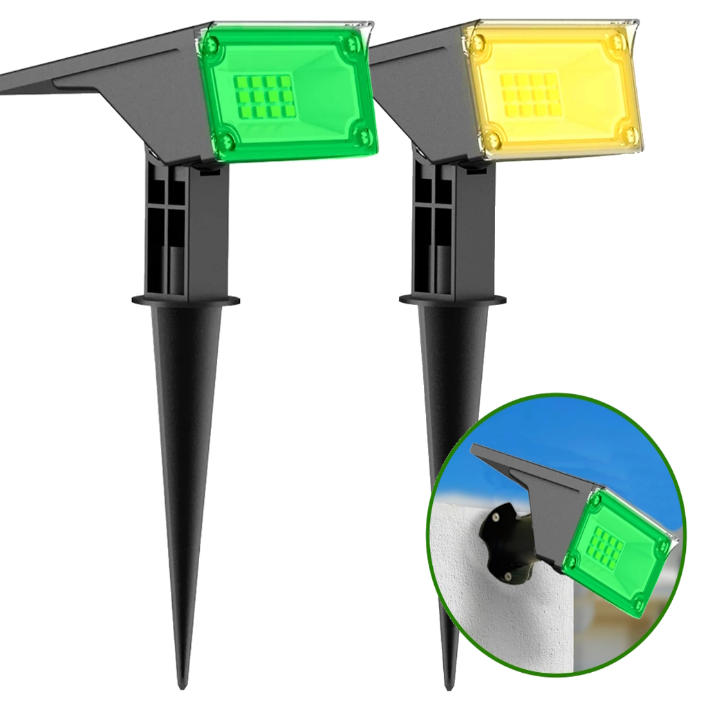 1/2/3/4 Refletor Ecoforce Solar 6 Led 50x Mais Forte Dual Color Verde Branco Quente Spot Jardim Chão Parede Luminária
