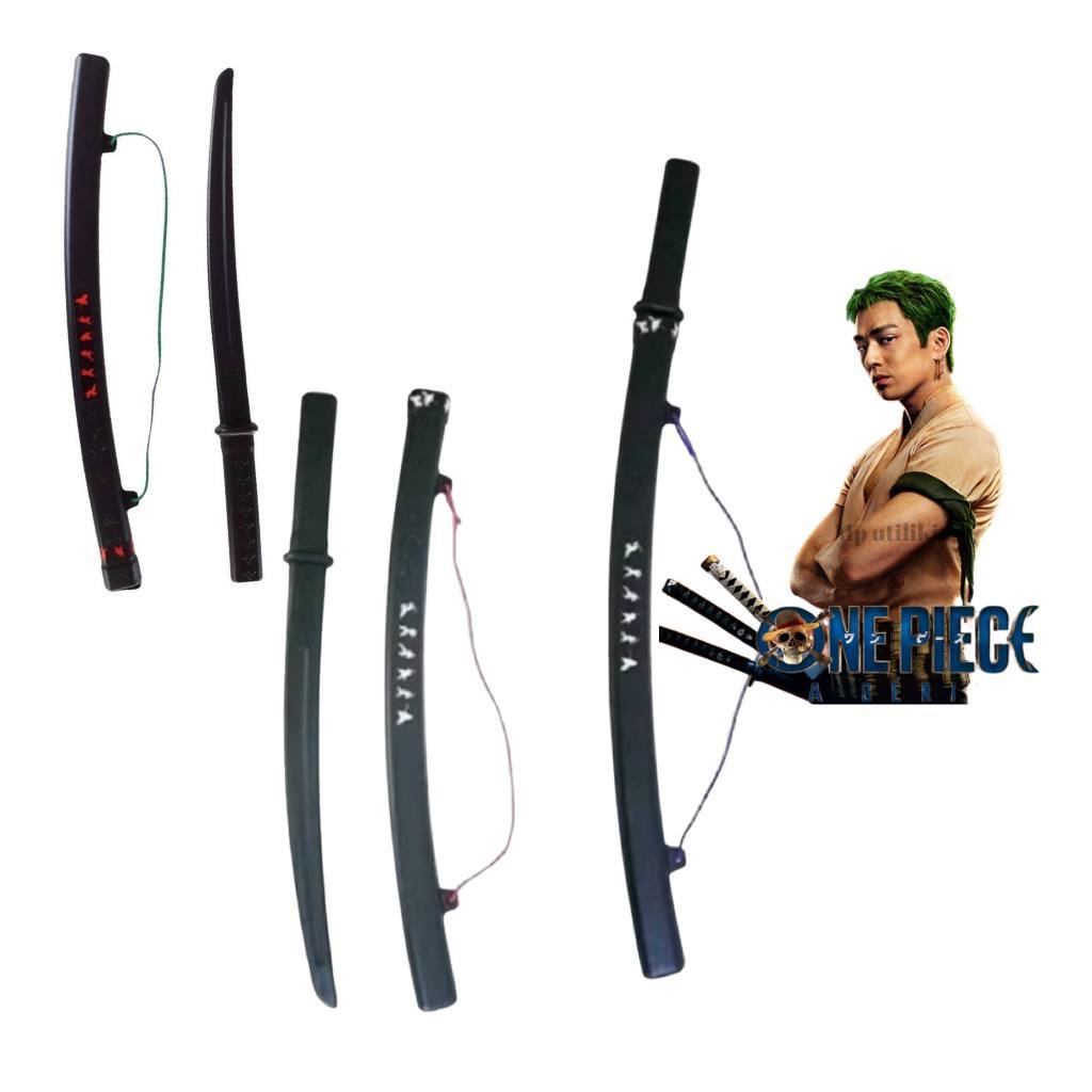 Kit 3 Espada Zoro Brinquedo Infantil Cosplay Anime One Piece Fantasia Bainha Corda