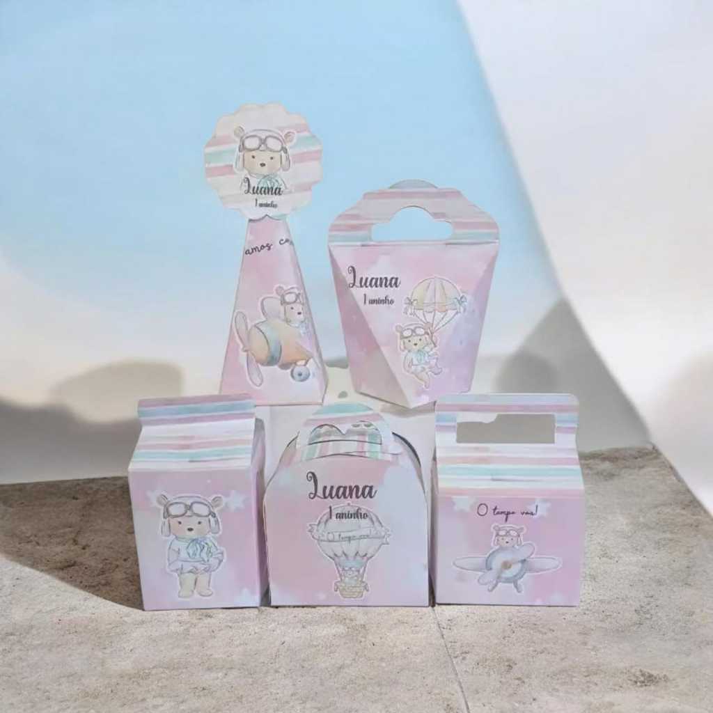 Kit Caixinhas Personalizada O Tempo Voa para  Menina  Festa Aniversário Lembrancinhas Personalizados