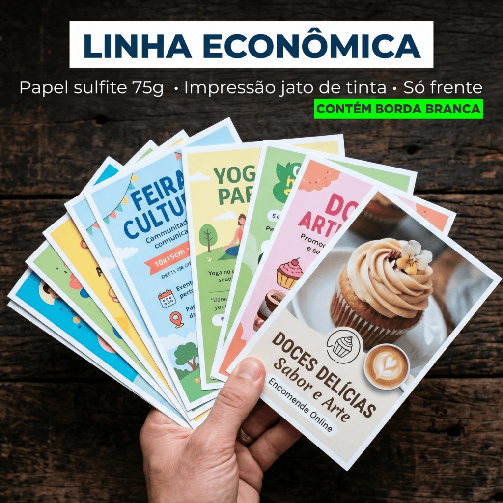Flyer/Folheto Econômico – 10x15cm – Papel Sulfite 75g – Só Frente - Com Sua Arte