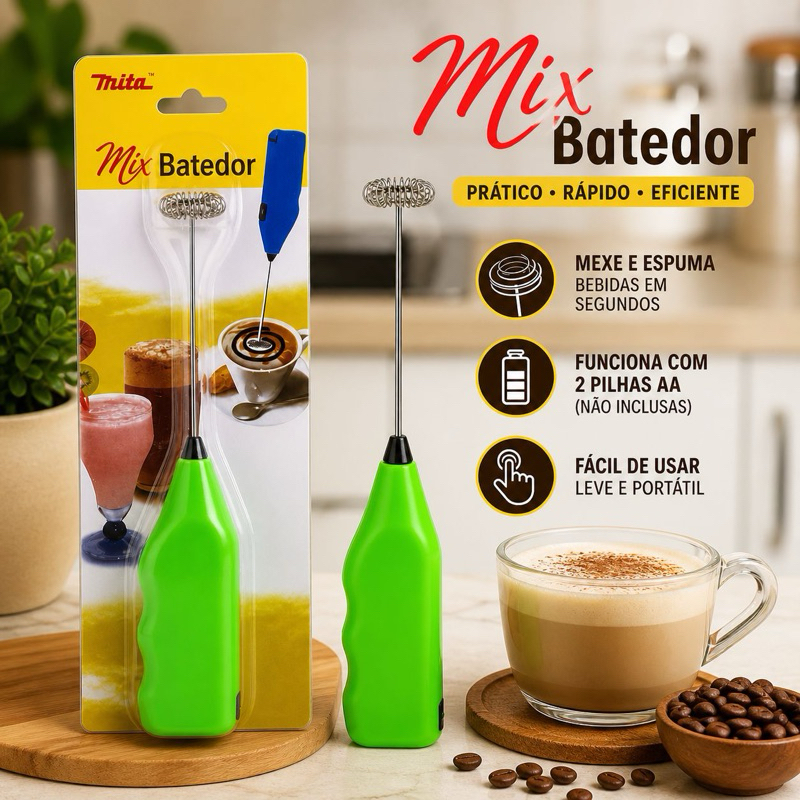 Misturador Mixer Batedor Elétrico Portátil - Trita Mix | Espumador de Bebidas