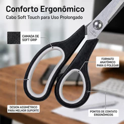 Tesoura Deli Escolar e de Escritório 175mm ou 195mm Aço Inox Cabo Macio Cores Sortidas