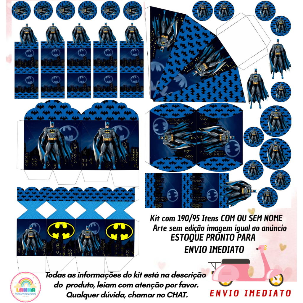 Tema: BATMAN AZUL ESCURO Kit Lembrancinhas com 190/95 Itens SEM/COM NOME