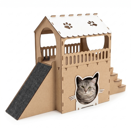 Casa de Gato Rampa Pet Escada 5 Degraus Playground Para Felino 2 Andares Arranhador
