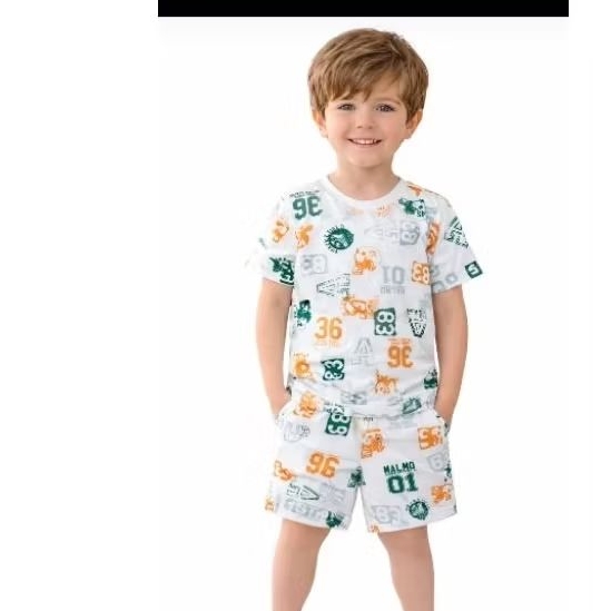 Kit de 2 Conjuntos Infantil Masculino 2 Camisetas +2 Shorts Estampados Estilos ModernosTam 4 a 5 Anos Confortável e Leve