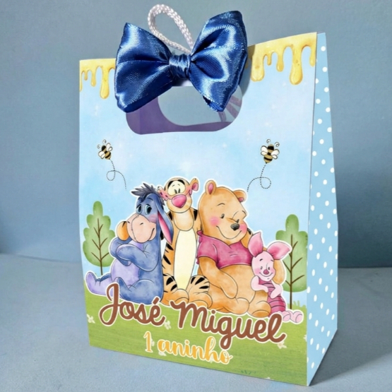 Sacolinha Personalizada para lembrancinha Ursinho Pooh Aquarela - Pegue e Monte