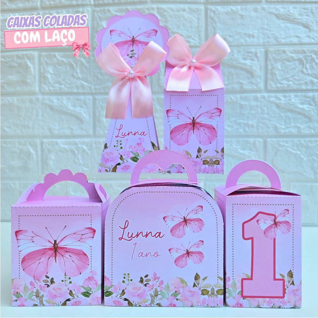 Kit Caixas Borboletas Rosa 3| Personalizados Borboletas | Lembrancinhas de Festa | Aniversário
