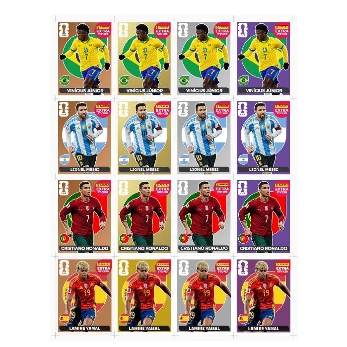 Kit Figurinhas LEGEND Copa do Mundo 2026 - Cristiano Ronaldo - Neymar- Vini jr - YAMAL - adesivo não-oficial