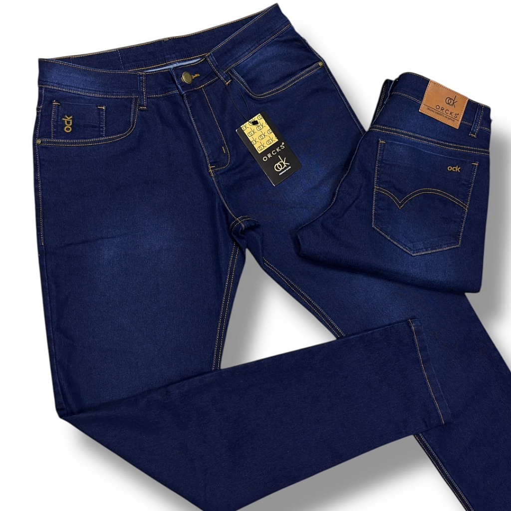 Calça masculina jeans escuro com elastano