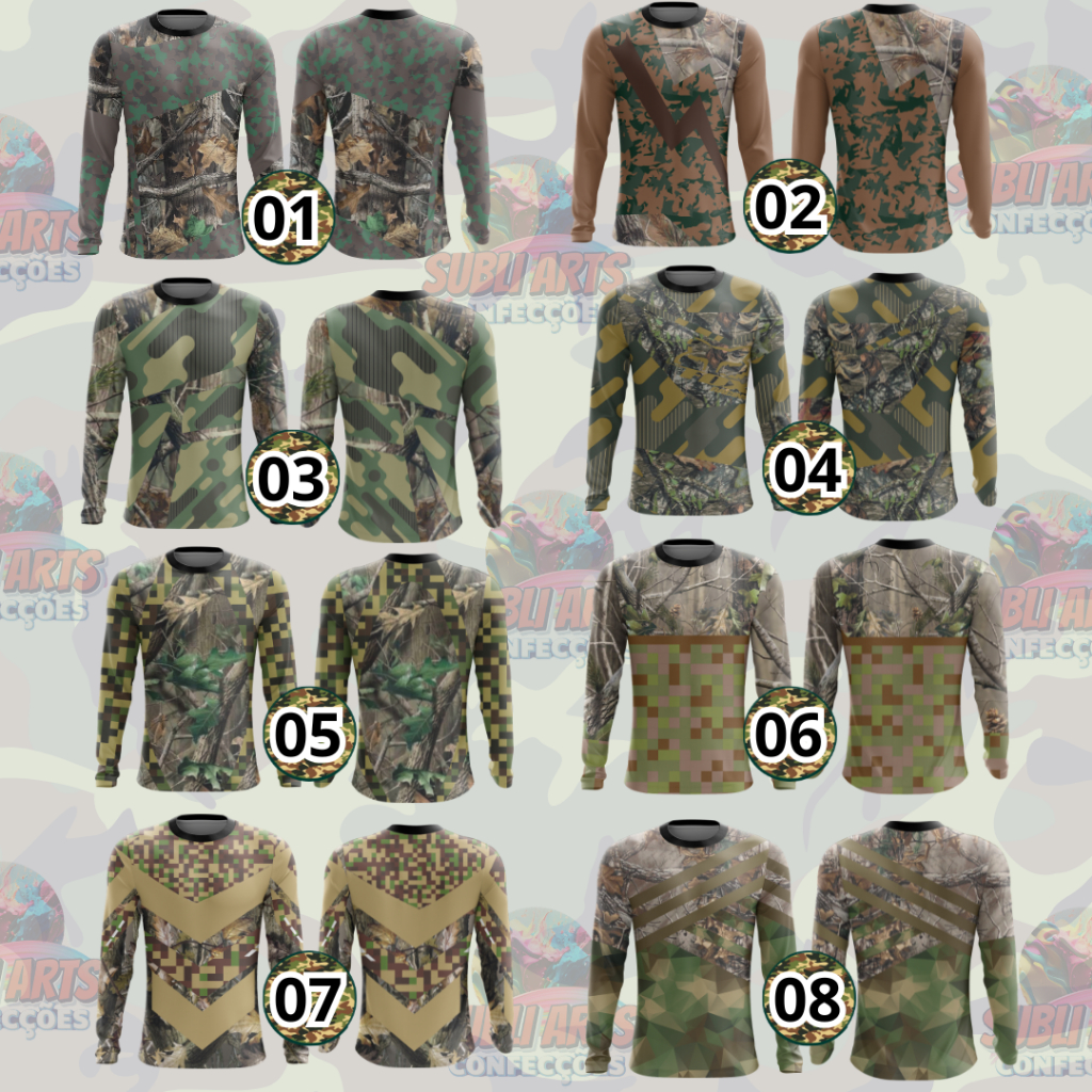 Camisa Camiseta manga longa Camuflada Caça Pesca Airsoft Manga Longa proteção UV