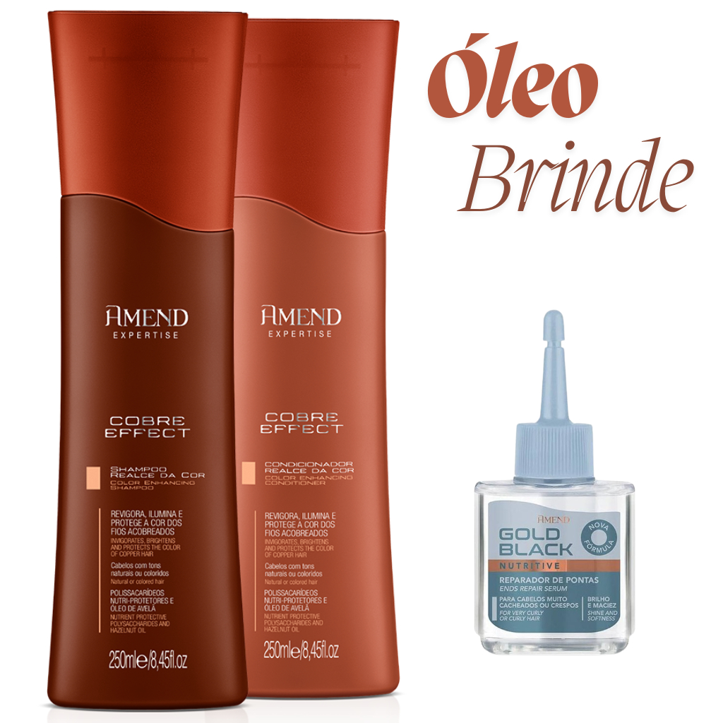 Kit Sh + Cond Cobre Effect Realce da Cor Amend 250ml + Óleo Gold Black 30ml