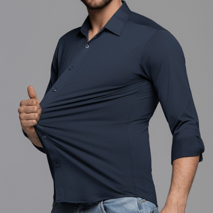 CAMISA MASCULINA SOCIAL SLIM FIT MANGA LONGA ULTRA TECH AZUL MARINHO