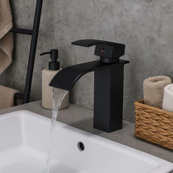Torneira Banheiro Lavabo Luxo Monocomando Quadrada Cascata Black