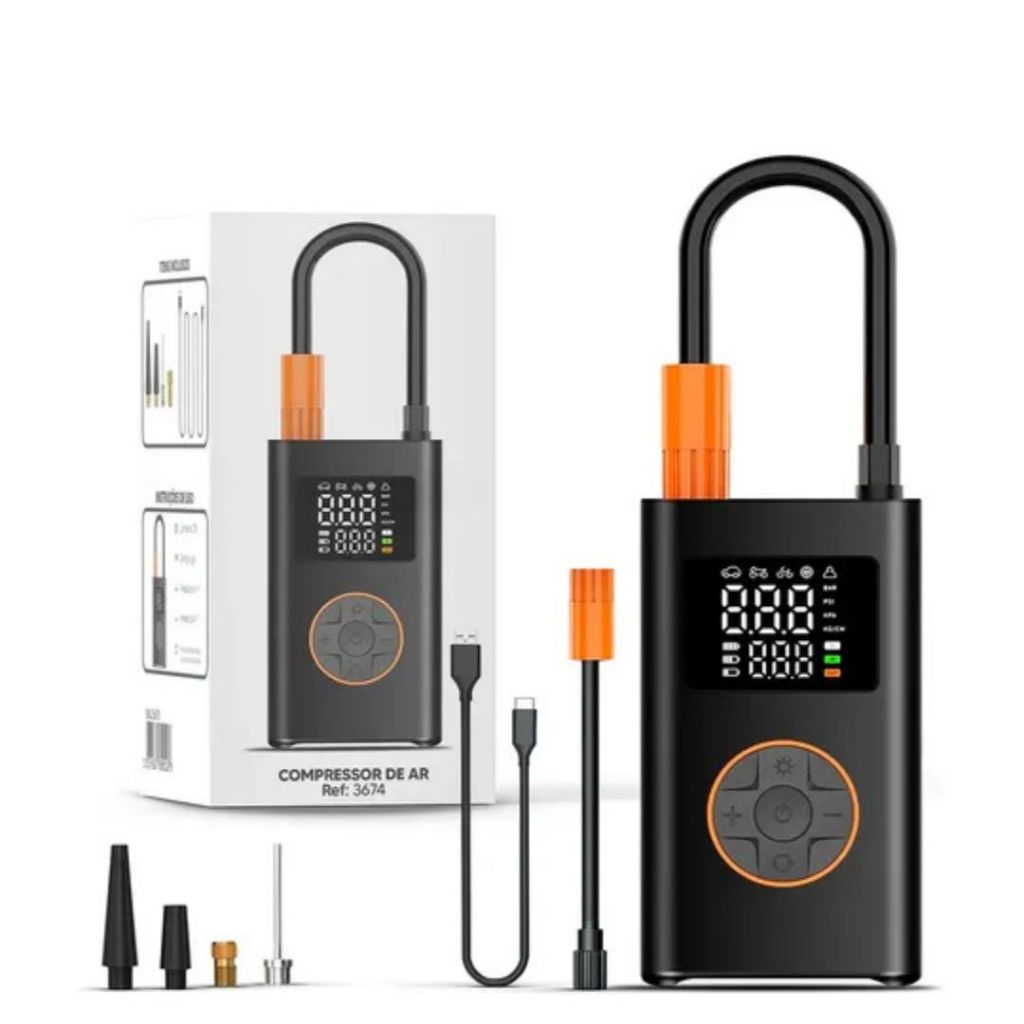 Mini Compressor De Ar Digital Portátil Recarregável Usb-c Calibrador Pneu Moto Carro Bike Bola + Função Powerbank 80W