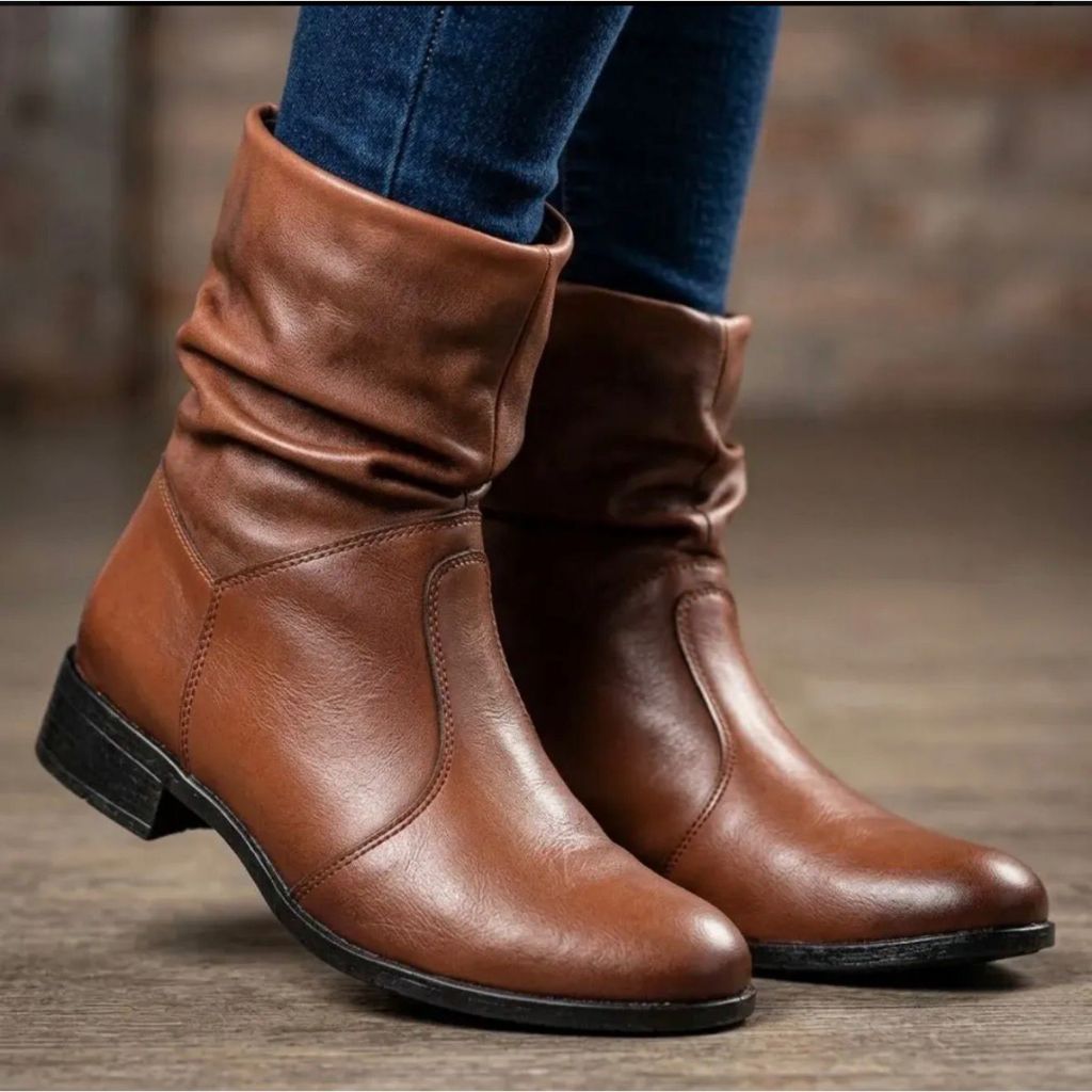 Bota Botinha Feminina Sanfonada Cano Curto Enrrugada Confortável Leve Casual Dia a Dia Macia