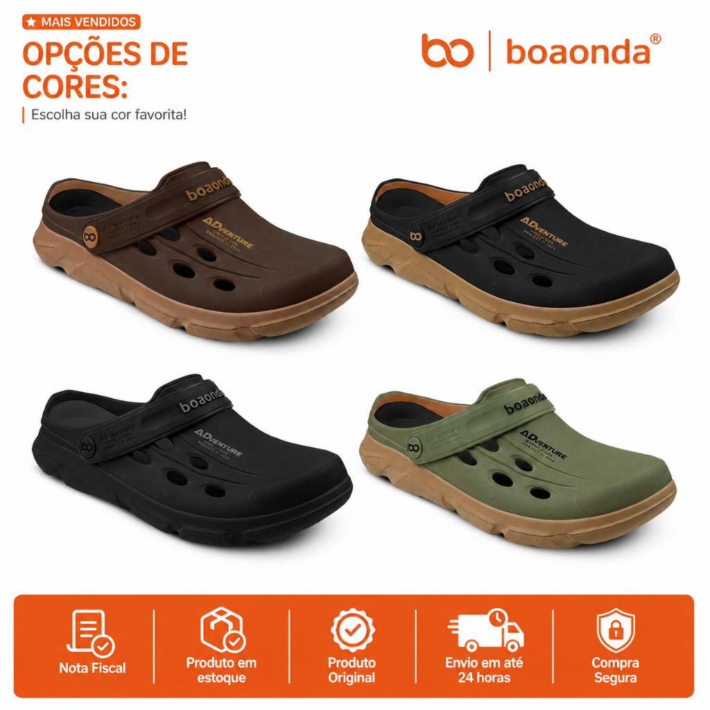 Babuche Boaonda Adventure Masculino Ortopédico Anatômico Confortável Esporão Fascite Plantar Leve Macio Antiderrapante