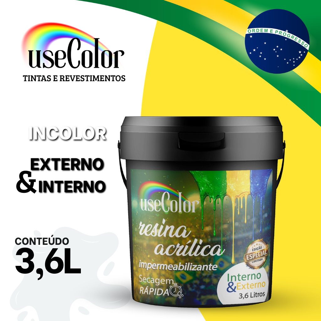 Resina Acrílica 3,6L Incolor Impermeabilizante Base Água Secagem  Rápida Multiuso
