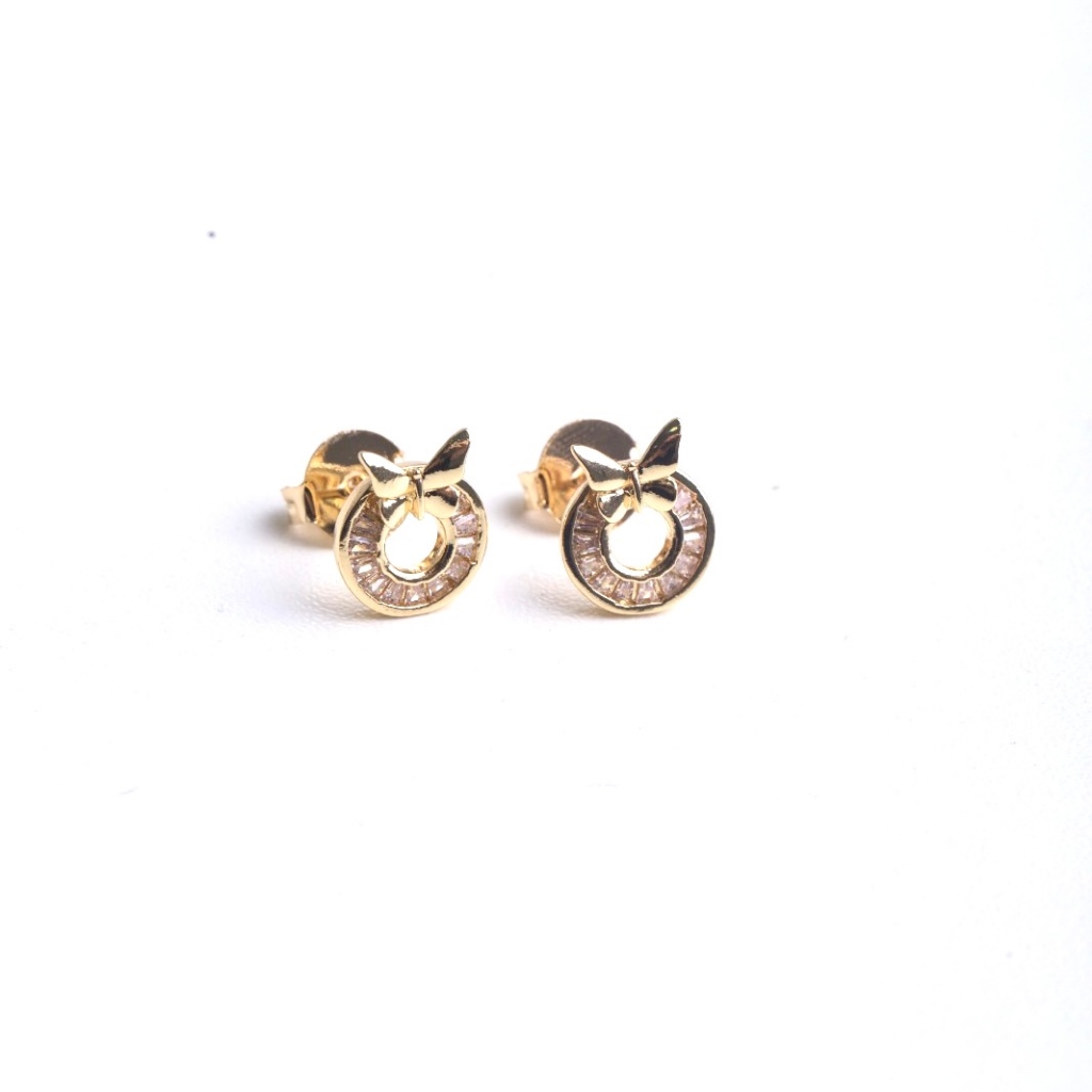 Brinco Borboleta e Zircônia Baguete Cristal Banhado a Ródio Branco ou Ouro 18k Feminino Semi Joias