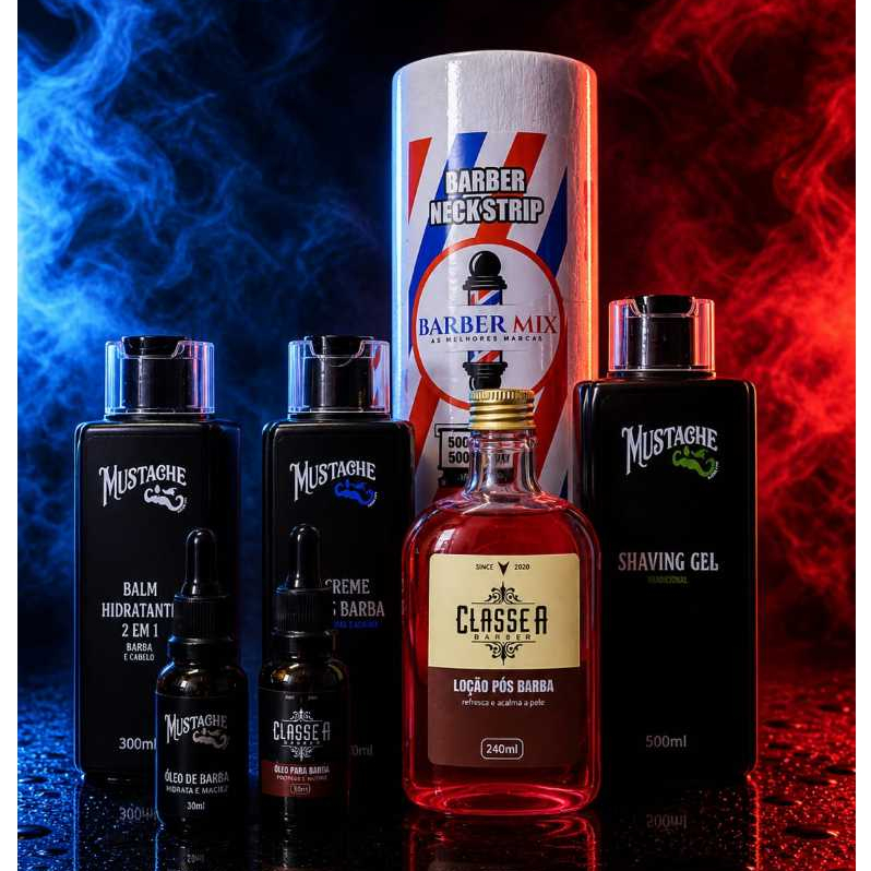 500 Golas + 1 Shaving Gel Mustache 500ml + 1 loção vermelh Classe A + 1 Creme Pós Barba + 1 Balm 300ml Mustache+ 2 Óleos