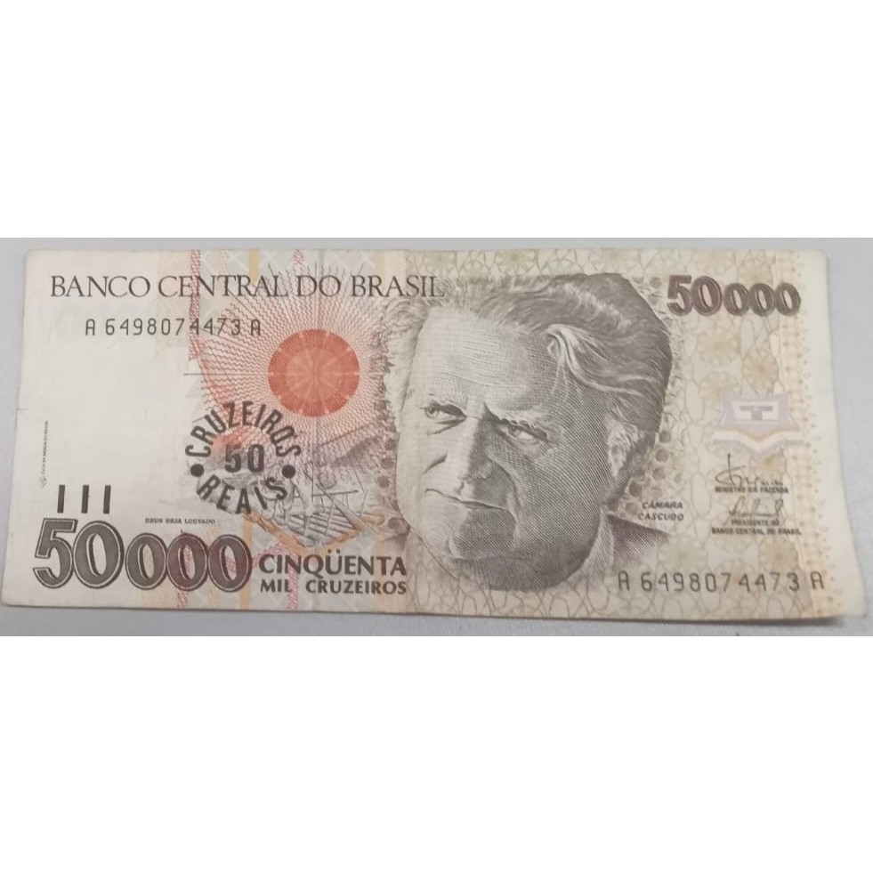 Cédula 50000 cruzeiros com carimbo cruzeiro real