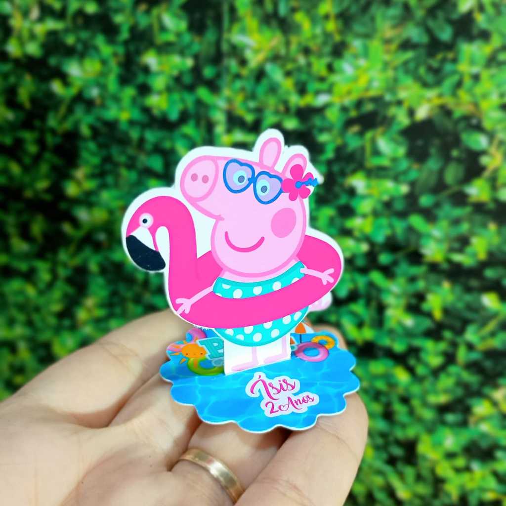 Aplique Pool Party da Peppa Pig Personalizado para Caixinha Acrílica 5x5 ou Latinha Lembrancinha