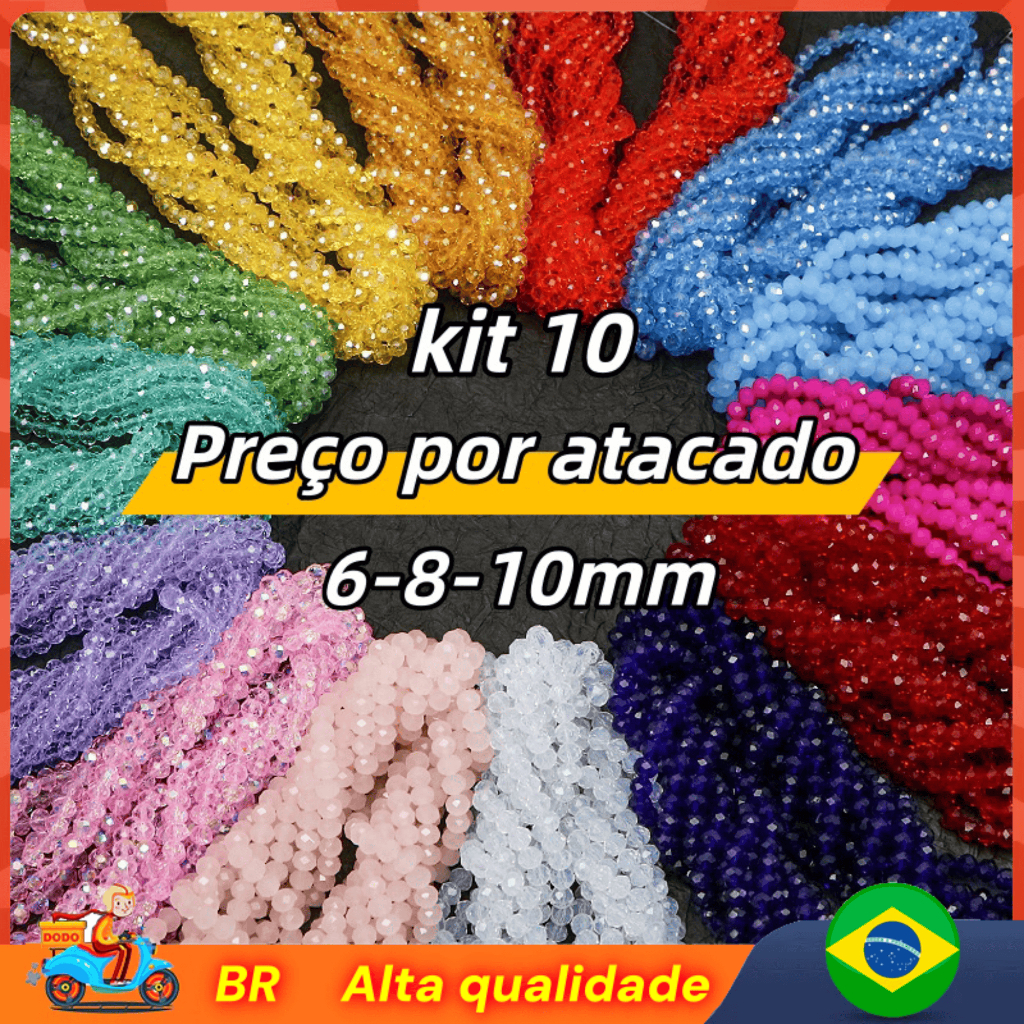 Pacote 10 Fios de Cristal Facetado Colorido