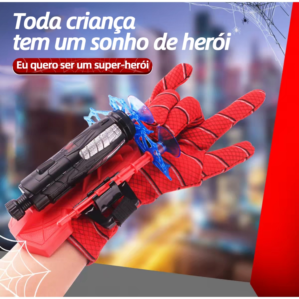 DLI Luva Lançador de Teia Homem Aranha Brinquedo Infantil Lança Dardo com Ventosa Super Heroi