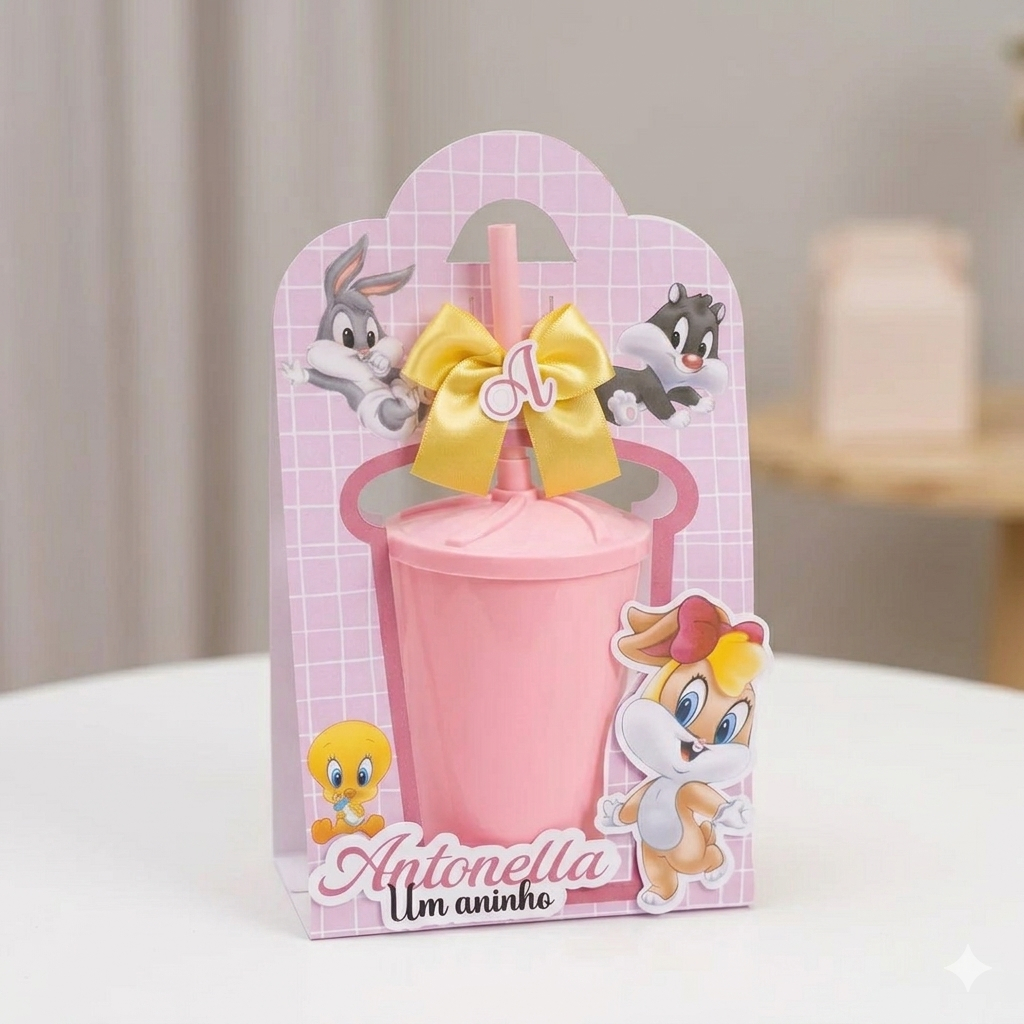Suporte Personalizado para Copo Canudo Infantil | Lembrancinha Aniversário|Qualquer Tema | Com Laço