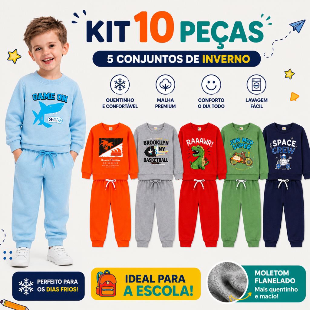 Kit 10 Peças Inverno Moletom Frio Sortido Masculino Infantil Escola Confortável Menino Casaco Blusão