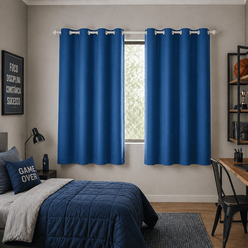 Cortina Blackout Azul 2,20m x 1,30m Quarto Sala Blecaute PVC corta 100 % a luz