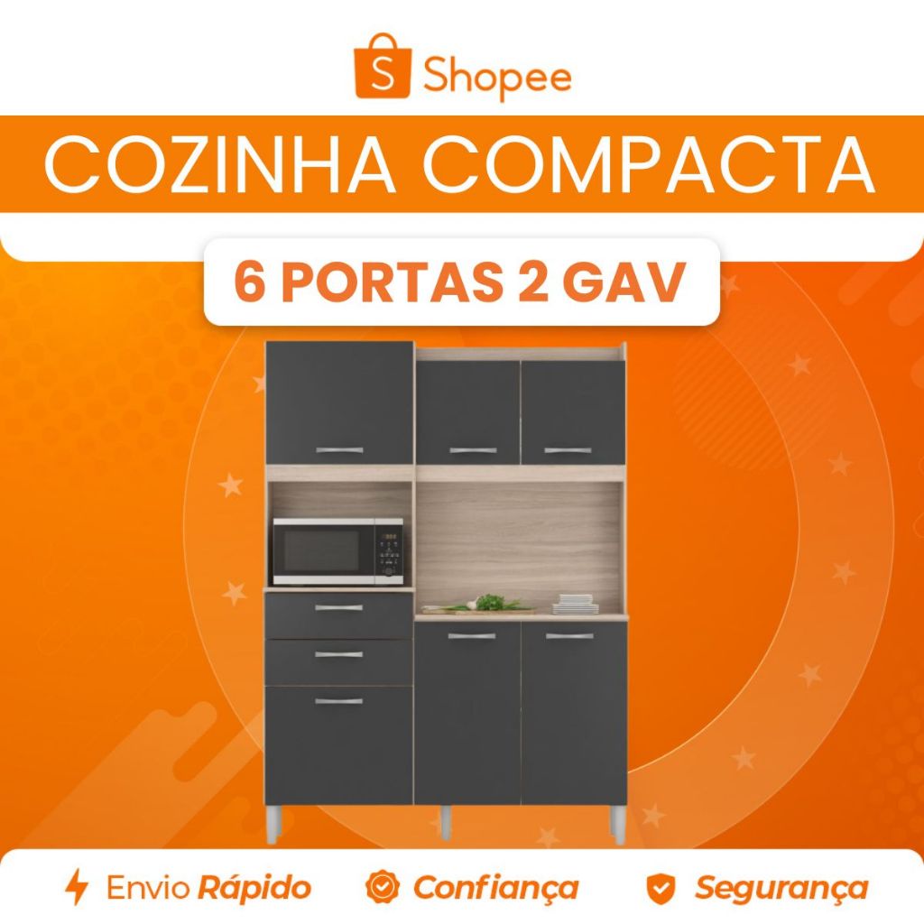 Cozinha Compacta 6 Portas 2 Gavetas Harmonia Demóbile