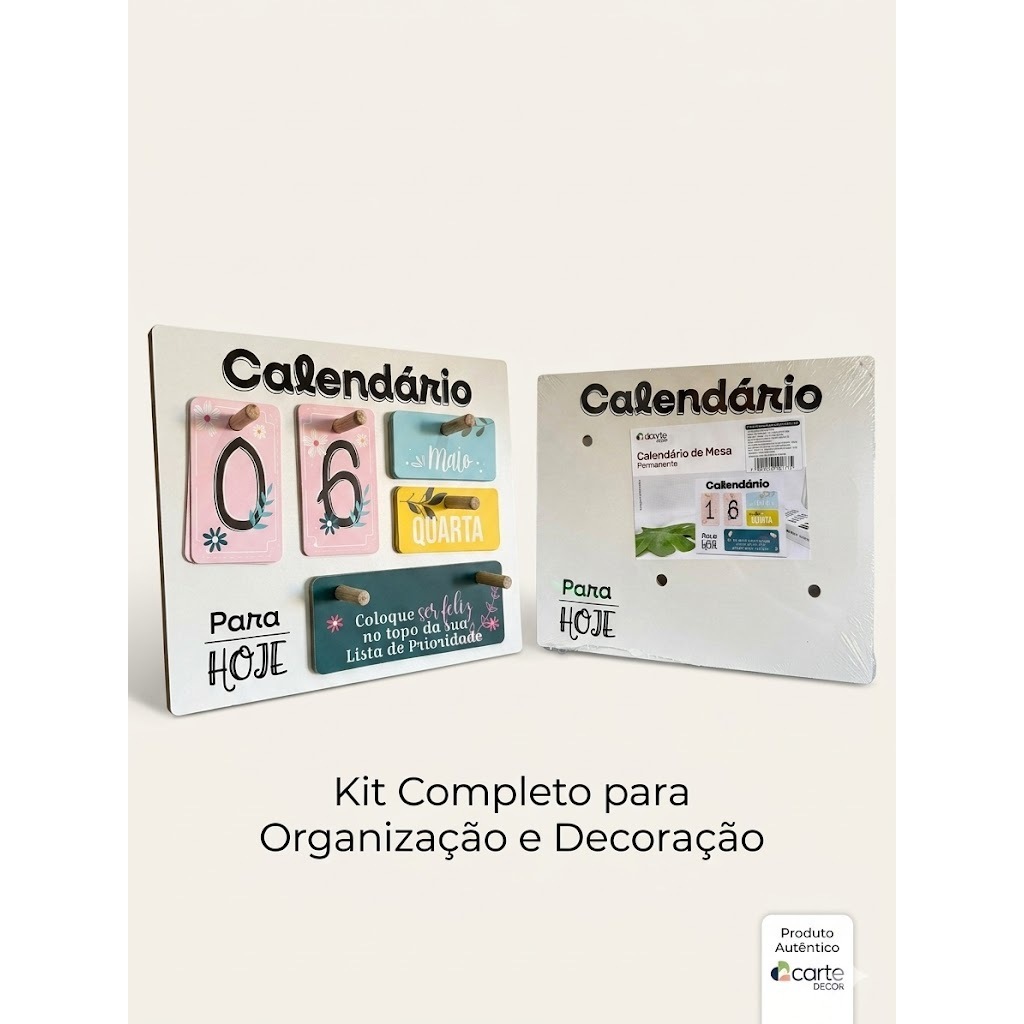 Calendário Permanente de Madeira Decorativo Mesa Blocos Dia Mês Home Office Presente Criativo