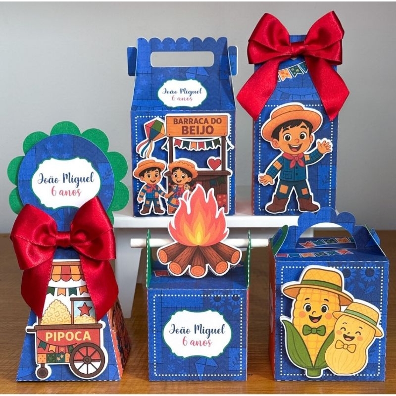 Kit Caixinhas Personalizadas Festa Junina Menino/SEMI MONTADAS/Lembrancinhas Para Aniversário Festa Junina Menino