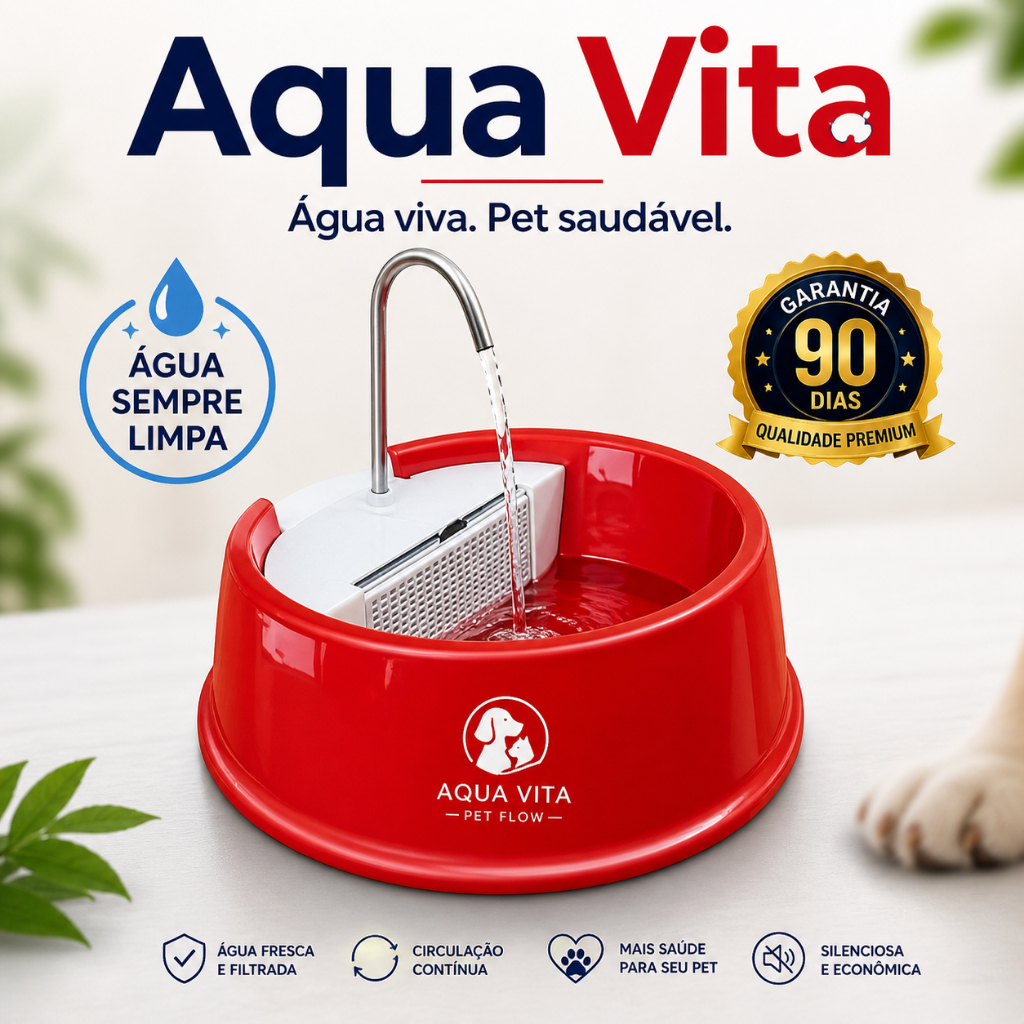 Fonte Automática Aqua Vita Pet Flow Para Cães e Gatos Água Filtrada Bivolt