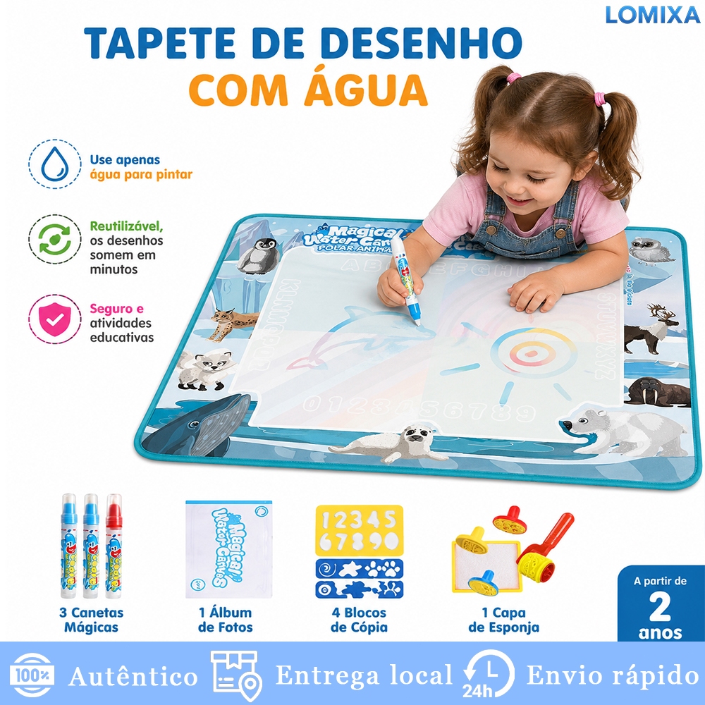 Tapete Mágico de Água 150x100cm Montessori Educacional – Brinquedo de Pintura Sem Bagunça para Crianças
